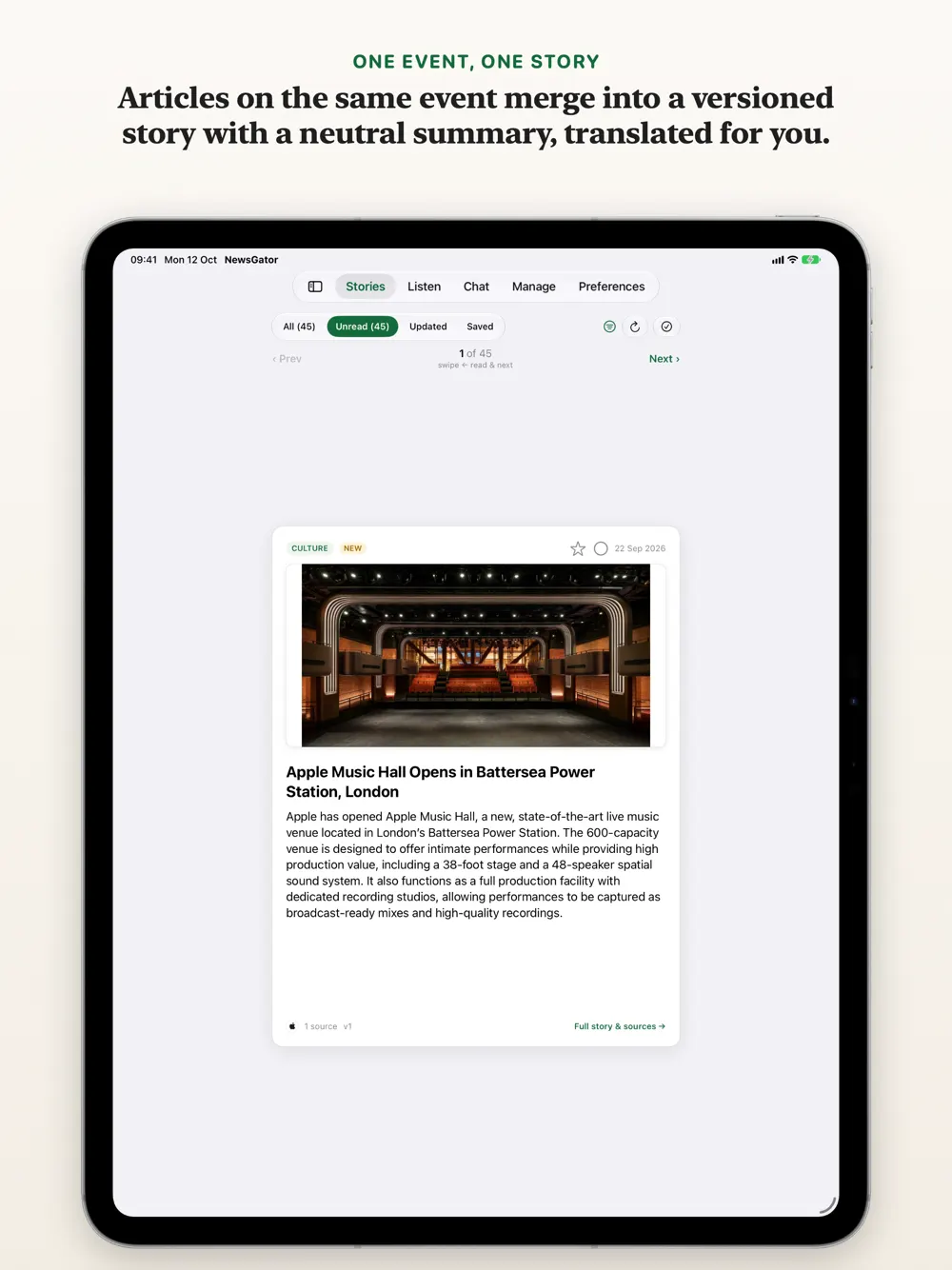 NewsGator stories on iPad