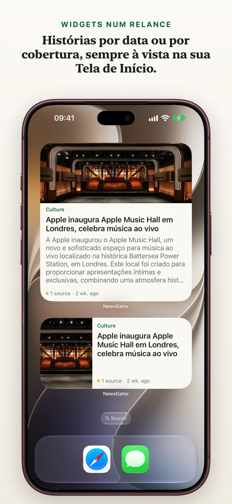 Widgets em cada tela